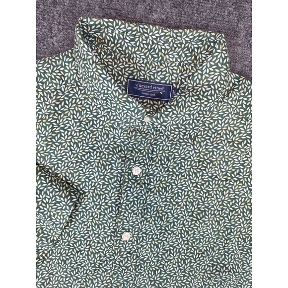 Vineyard Vines Other - Vineyard Vines Linen Shirt Mens Medium Green Microleaf Short Sleeve